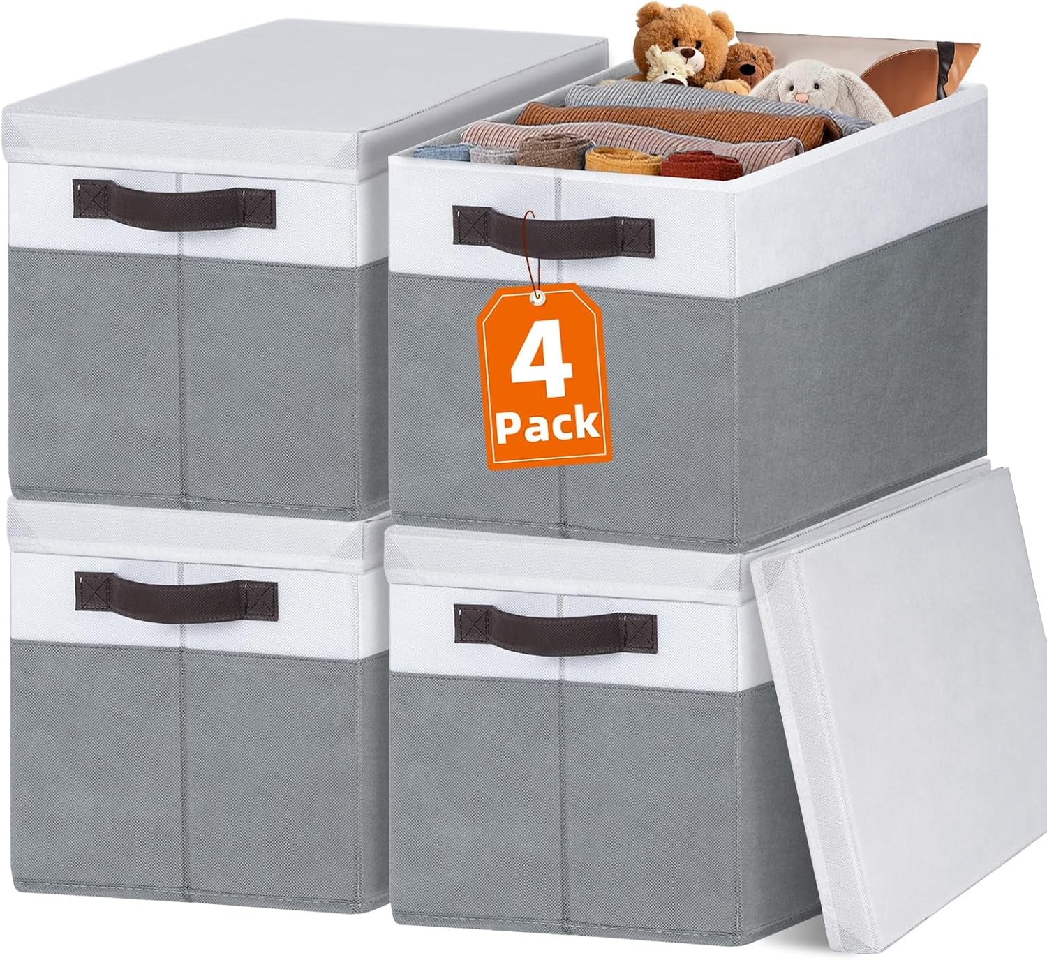Large Closet Storage Baskets 4 Pack with Lids for Shelves