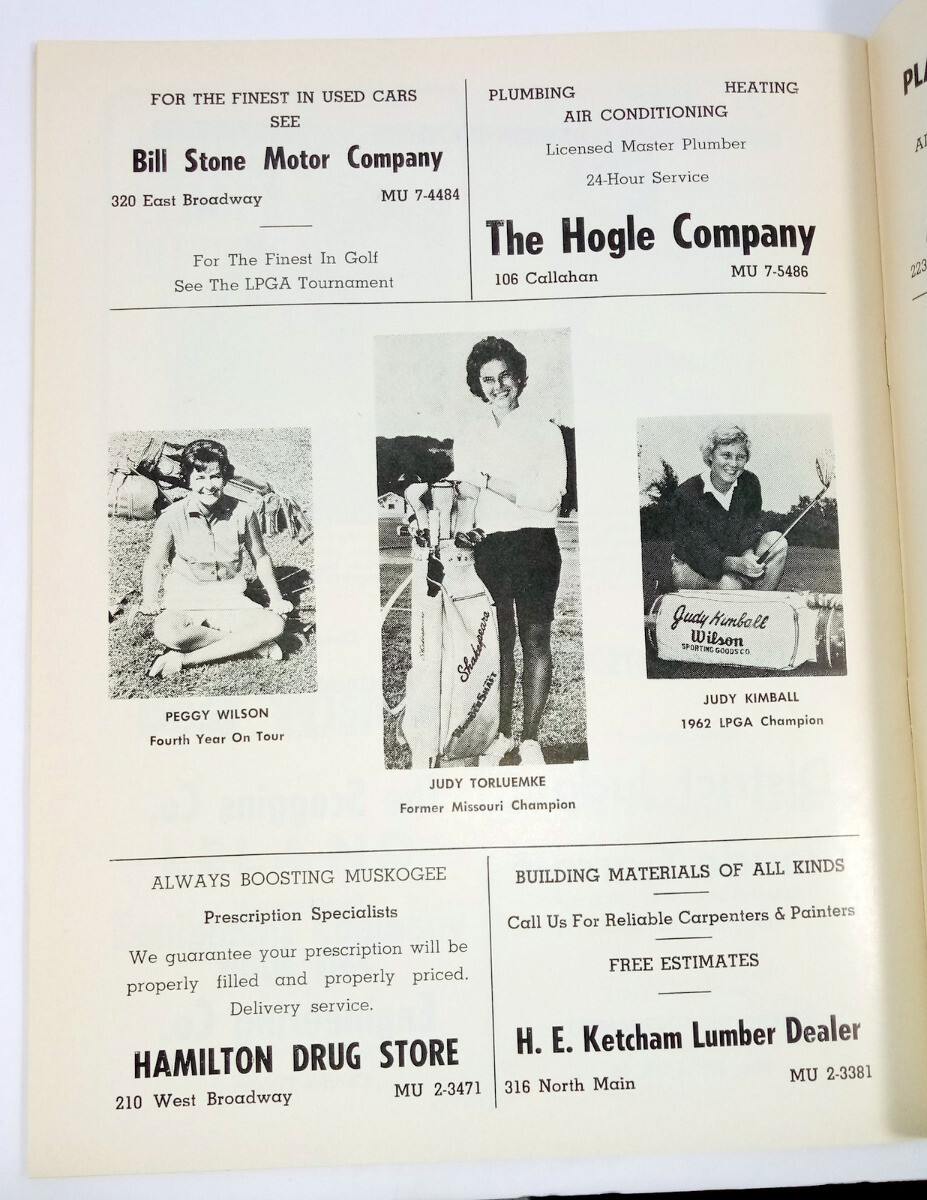 1965 Muskogee Civitan Ladies Open Golf Tournament Program Mickey Wright Stone