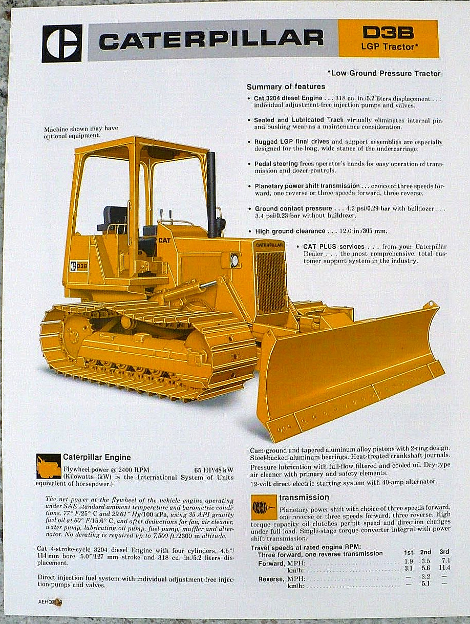 1984 CATERPILLAR  D3B LGP  TRACTOR CRAWLER   BROCHURE