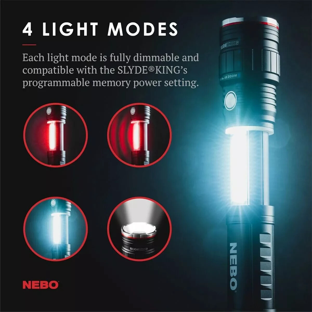 NEBO Slyde King Flashlight, Rechargeable LED Flashlight and Work Light, Bright