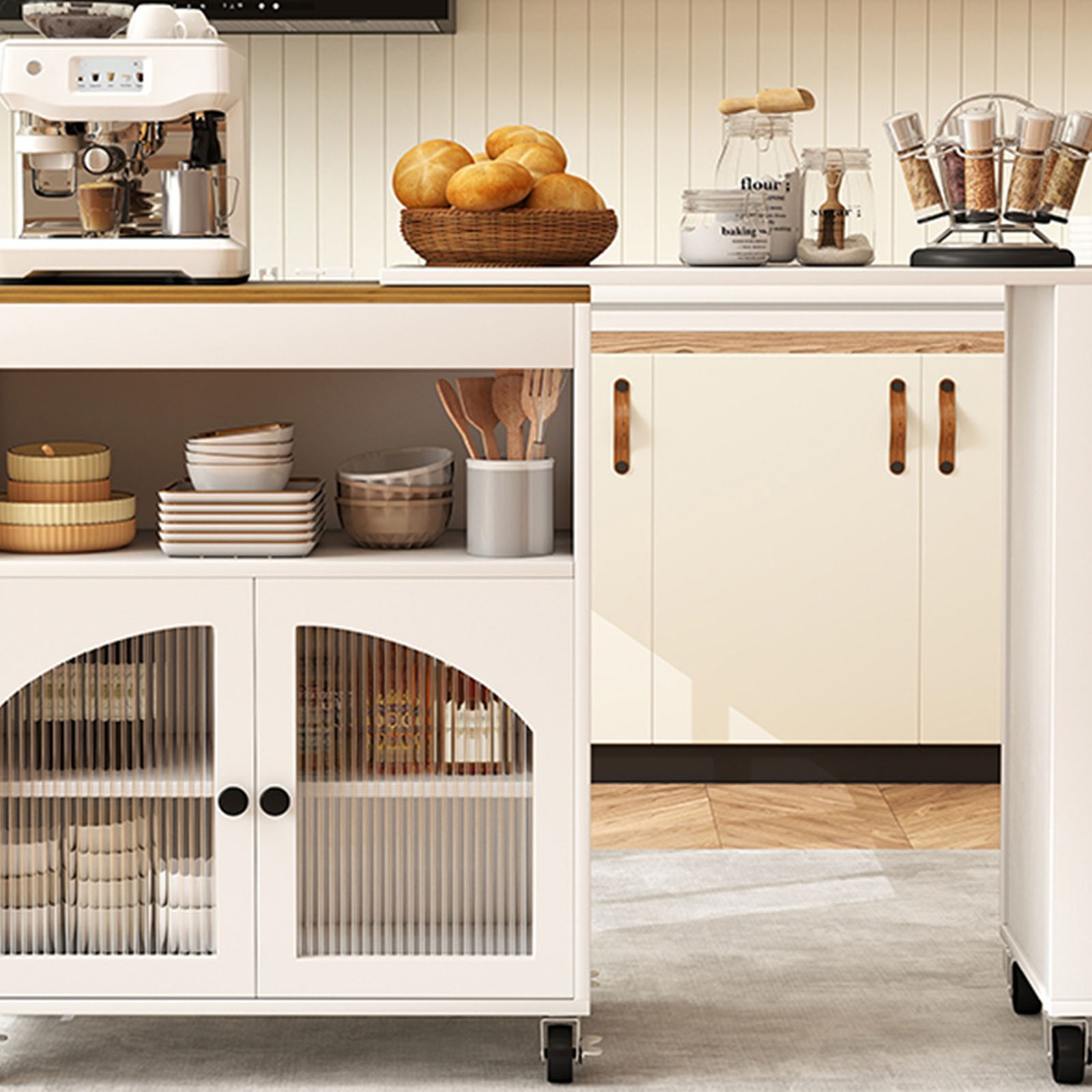 Kitchen Island On Wheels With Extended Table MDF Rolling Kitchen Storage Cabinet