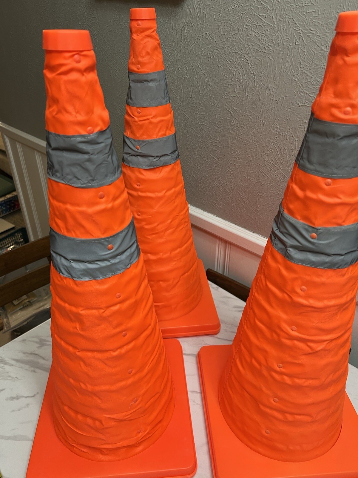 3Pack A Cone Traffic Safety Cone Orange w Silver Reflectors Collapsible 27” Tall