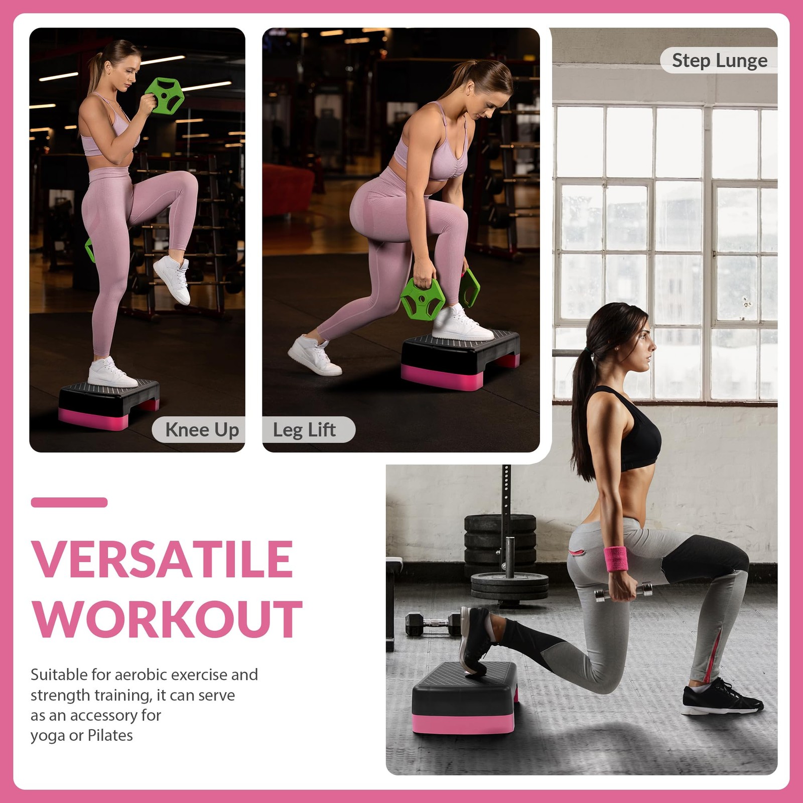 18" Aerobic Step Platform, Workout Stepper with Adjustable 2 Stackable Risers...