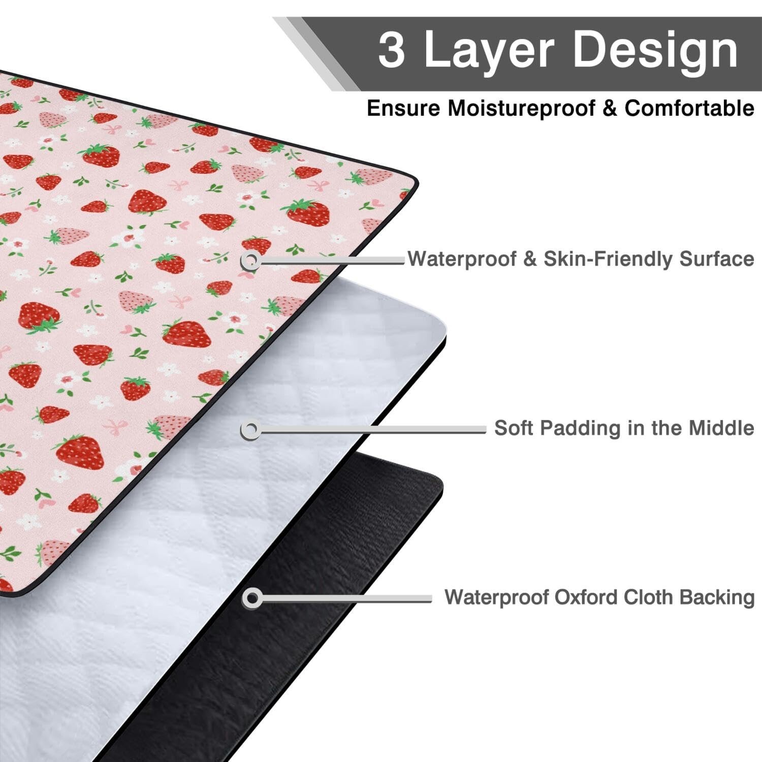Strawberry Bow Picnic Blankets Waterproof Foldable, 60’‘x80'' Portab