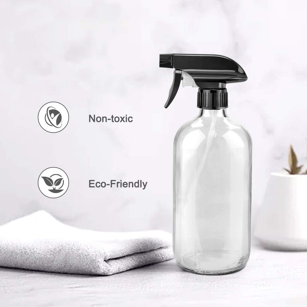 Glass Spray Bottles, 16oz Refillable Containers, Empty Boston Round Bottles with