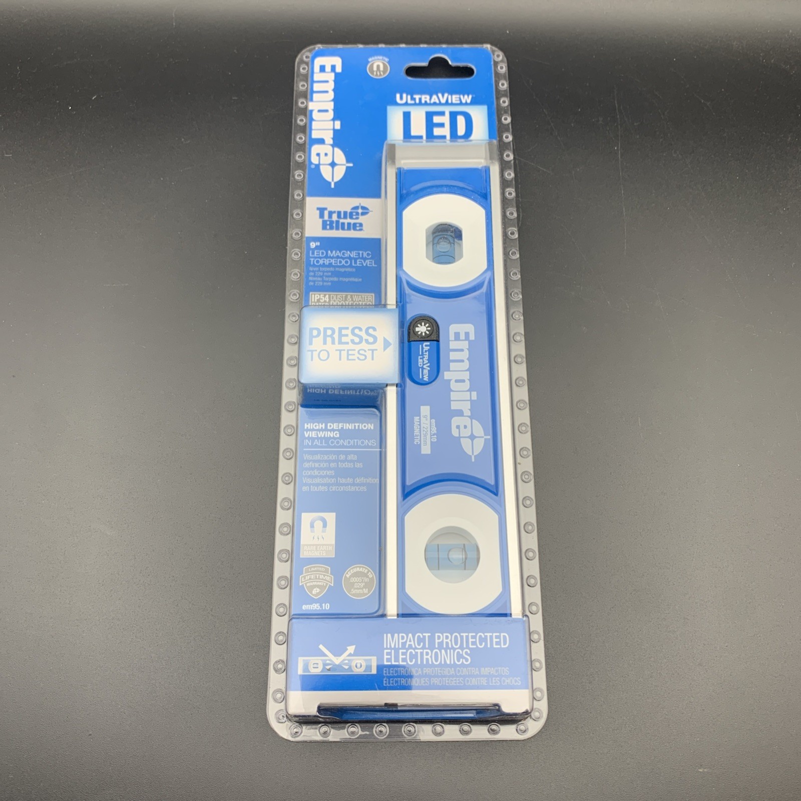 Empire em95.10 9" TRUE BLUE ULTRAVIEW LED Magnetic Torpedo Level, Aluminum Vial
