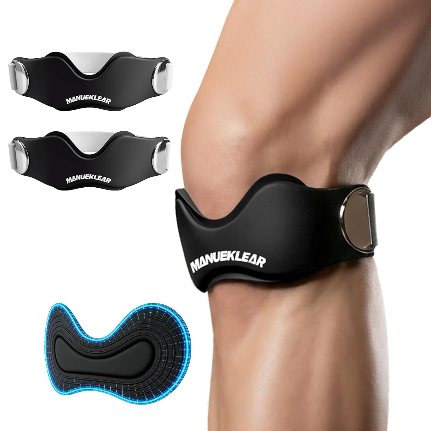 MANUEKLEAR V-Shaped Patella Bands, Adjustable Flex Wrap Patellar Tendon Support