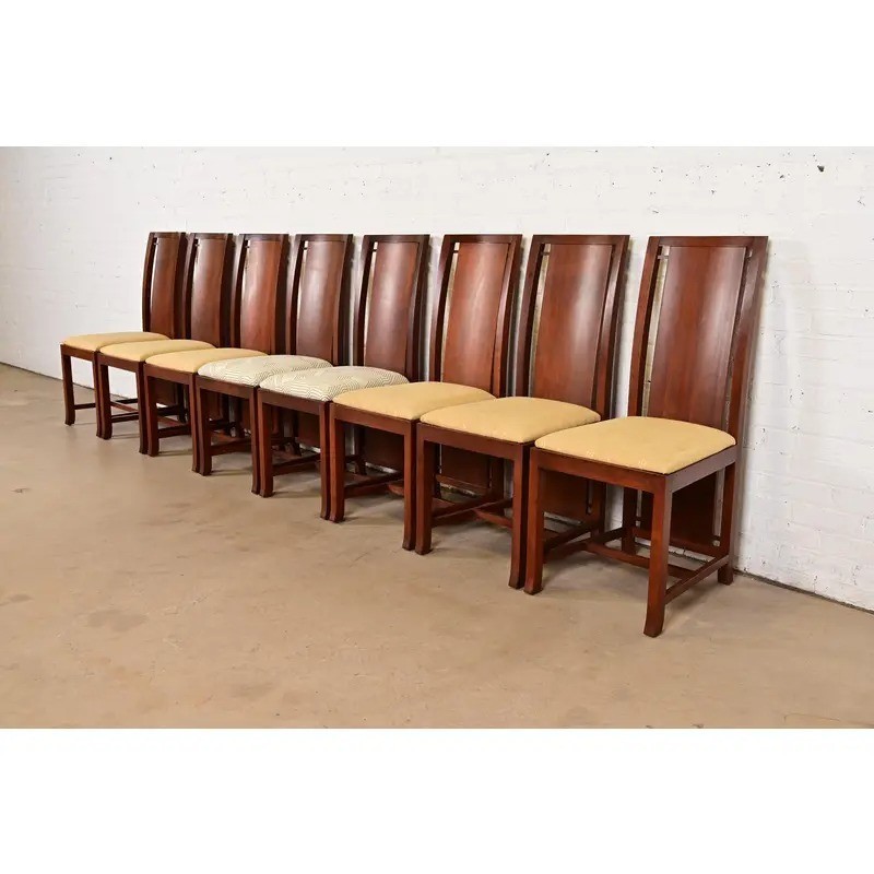 Frank Lloyd Wright Sculpted Mahogany Side Chairs or Dining Chairs, Pair