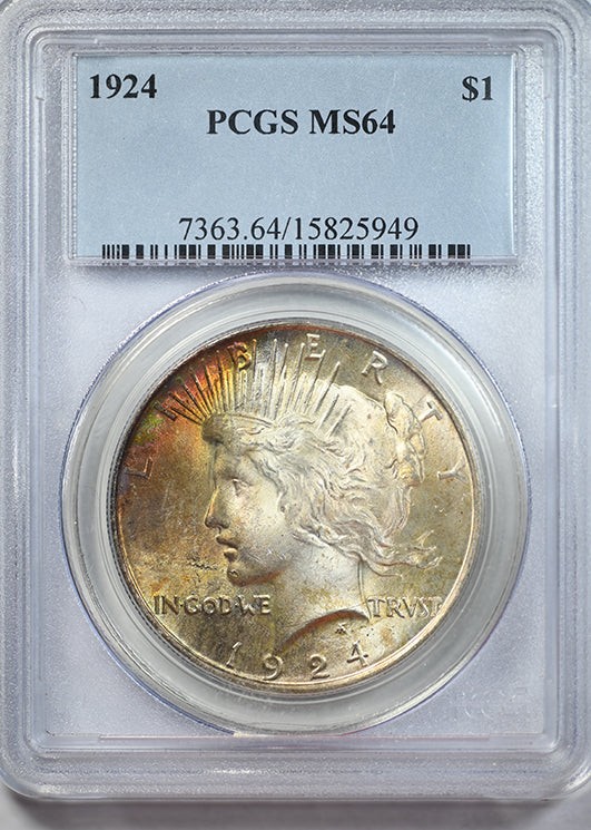 1924 Peace Dollar $1 PCGS MS64 - TONED!