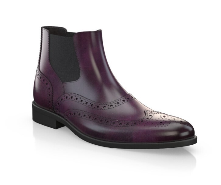 Handmade Men Purple leather chelsea boots, Mens wingtip brogue ankle boots