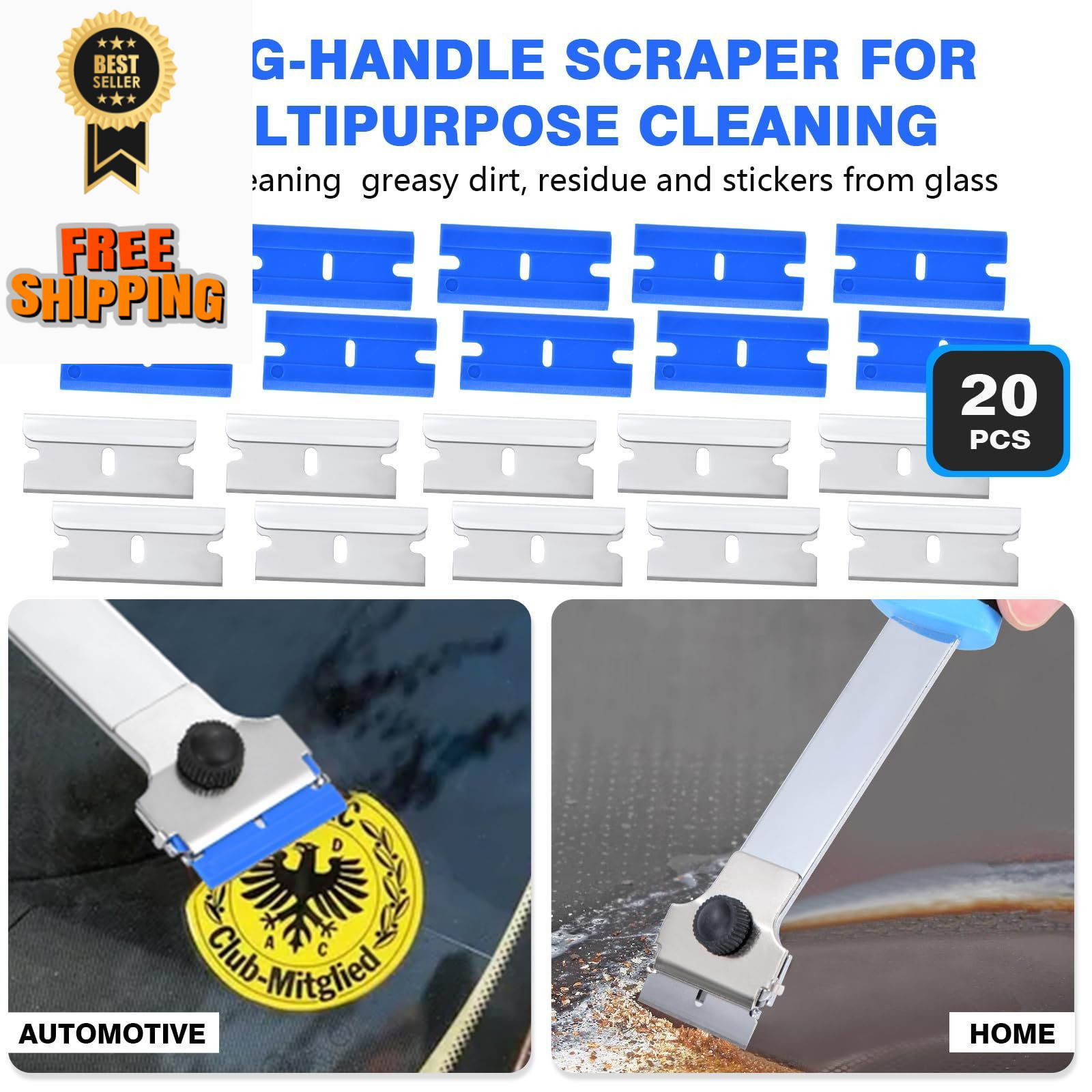 Giramika Razor Blade Scraper Tool with 20 Extra Long Handle
