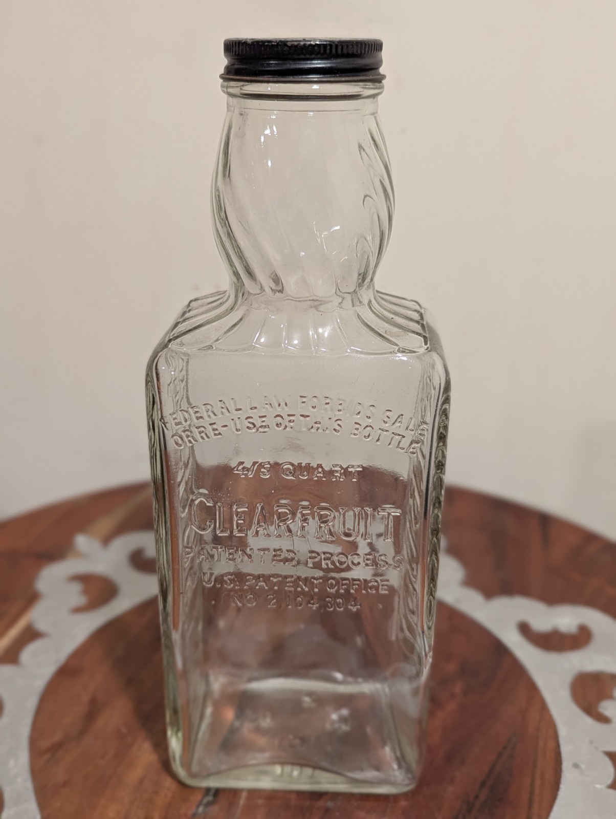 Vintage Embossed Old Mr. Boston Clearfruit Rock & Rye Glass Liquor Bottle 1960s
