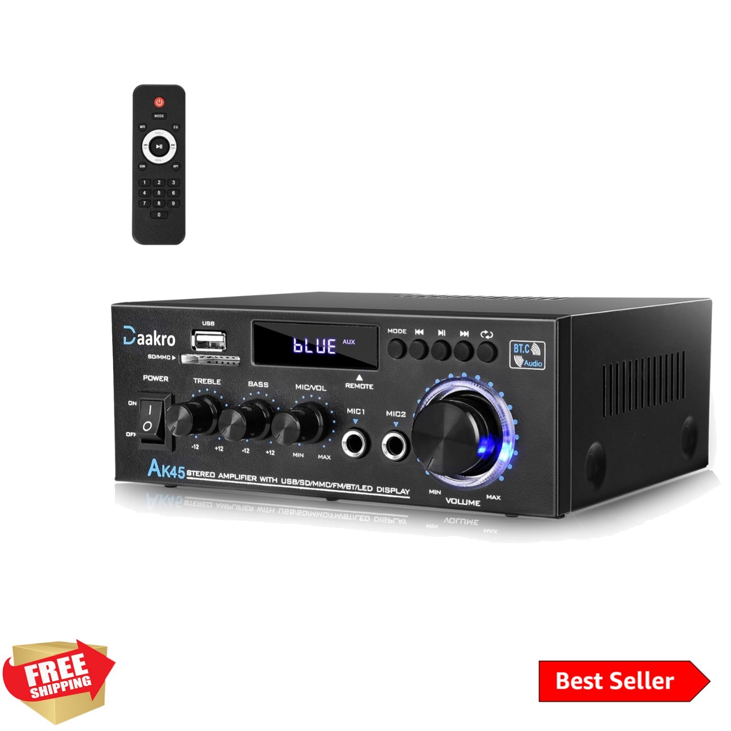 Bluetooth 5.0 300W Stereo Amplifier with Bass & Treble Control for HiFi Sound