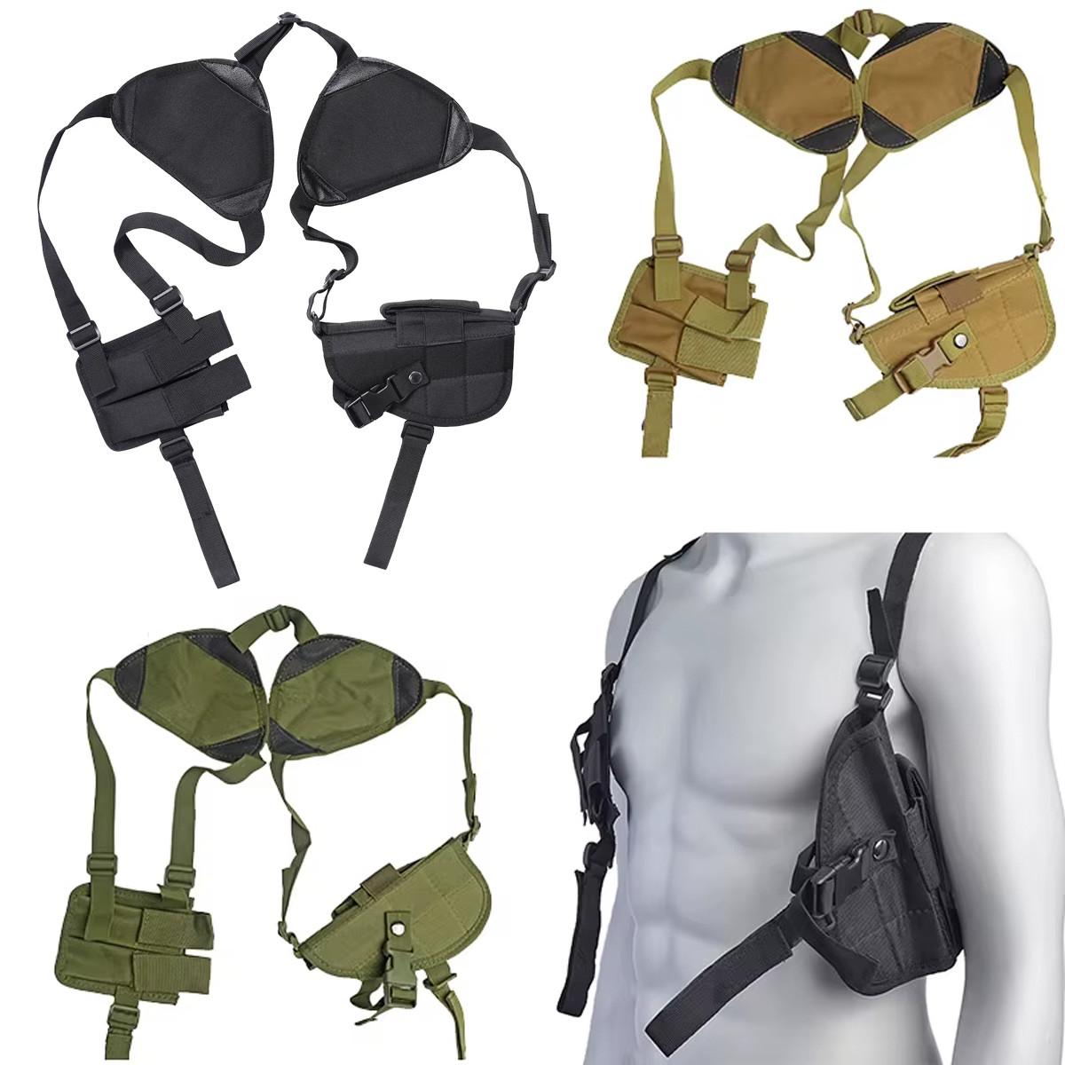 Tactical Double Gun Shoulder Holster Adjustable Horizontal Pistol Holster Pouch