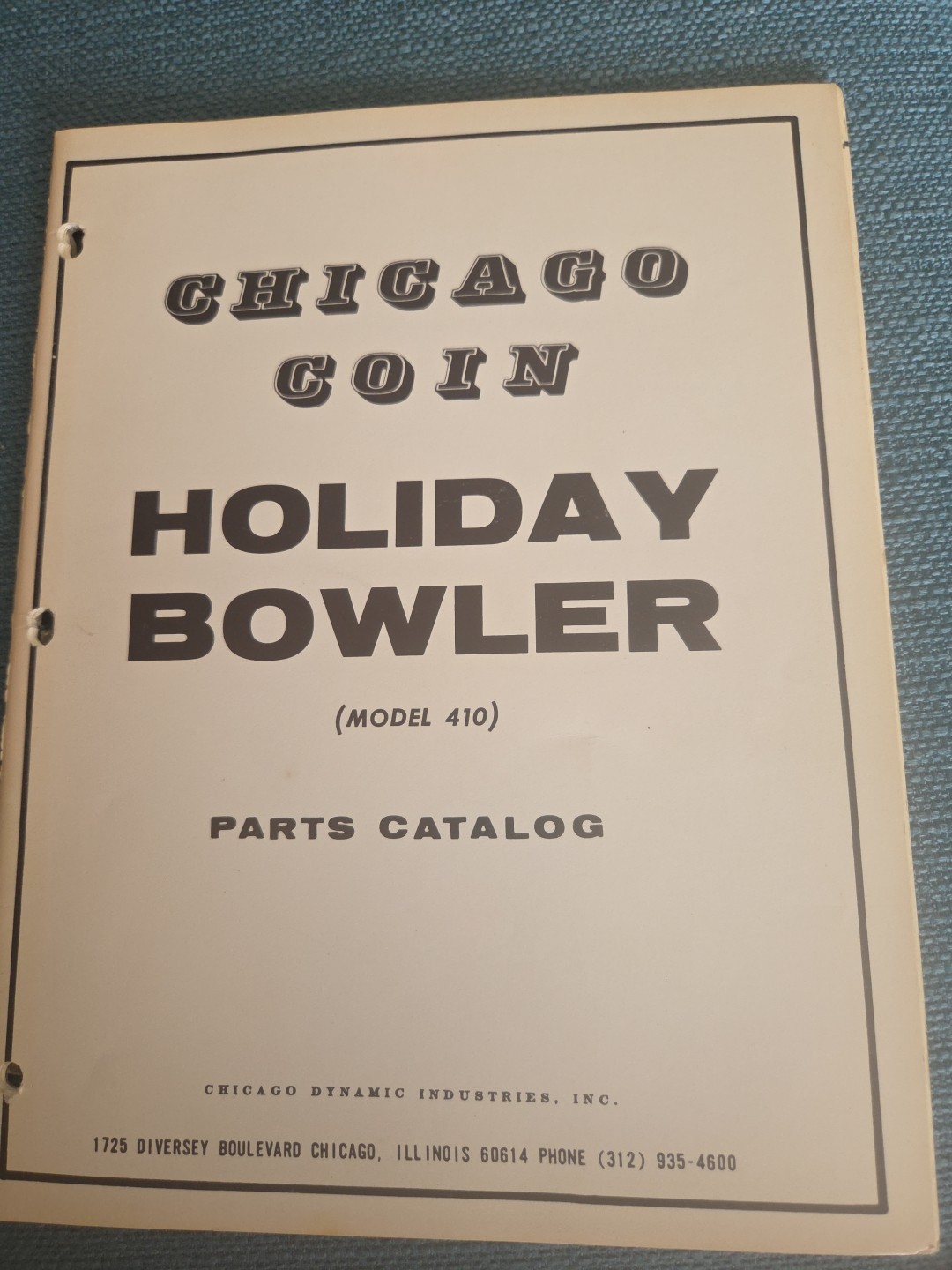 Chicago Coin Holiday Bowler Model 410 Bowling Arcade Game Parts Catalog Manual