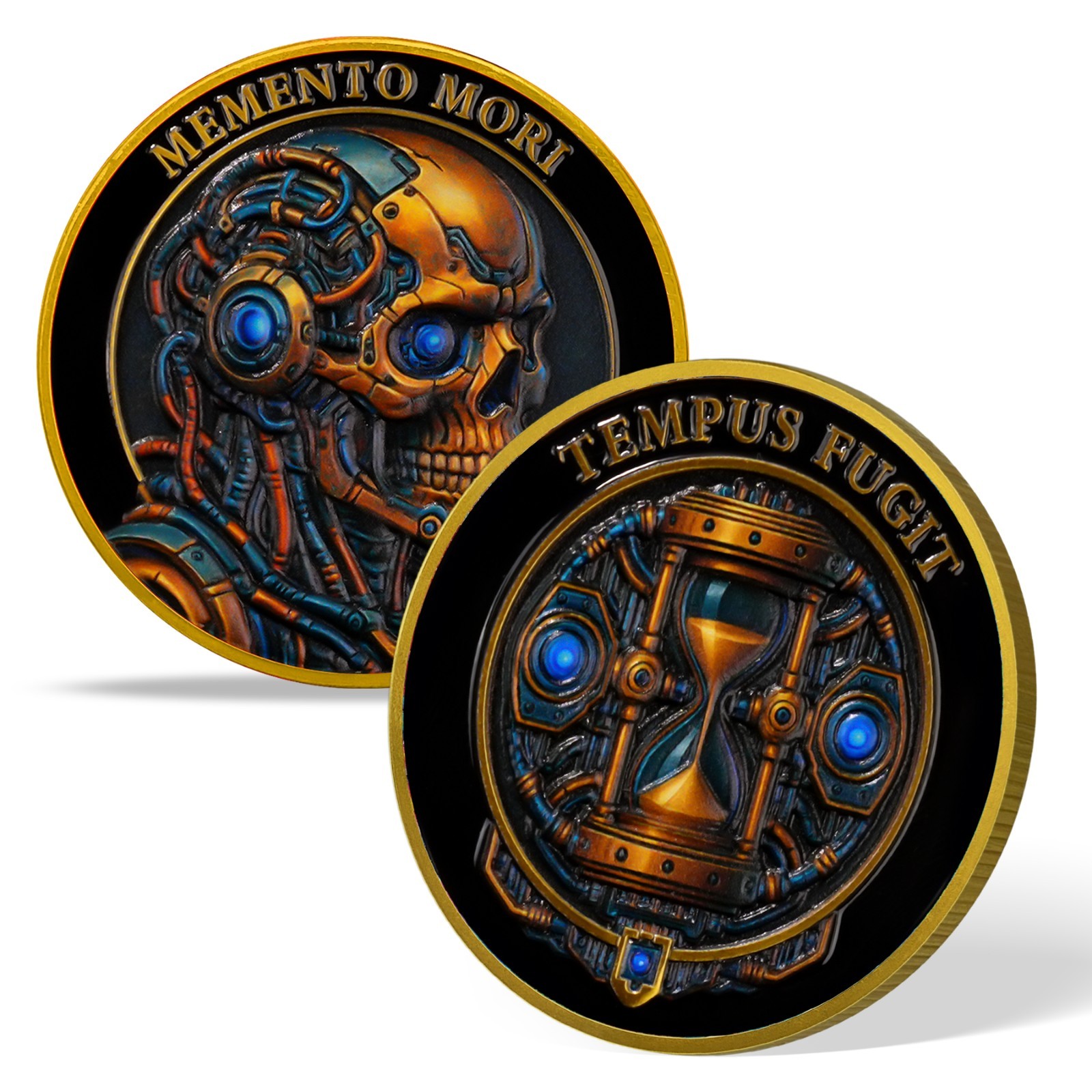 Memento Mori Coin Cyberpunk Mechanical Skull Themed Token Stoic Challenge Coin