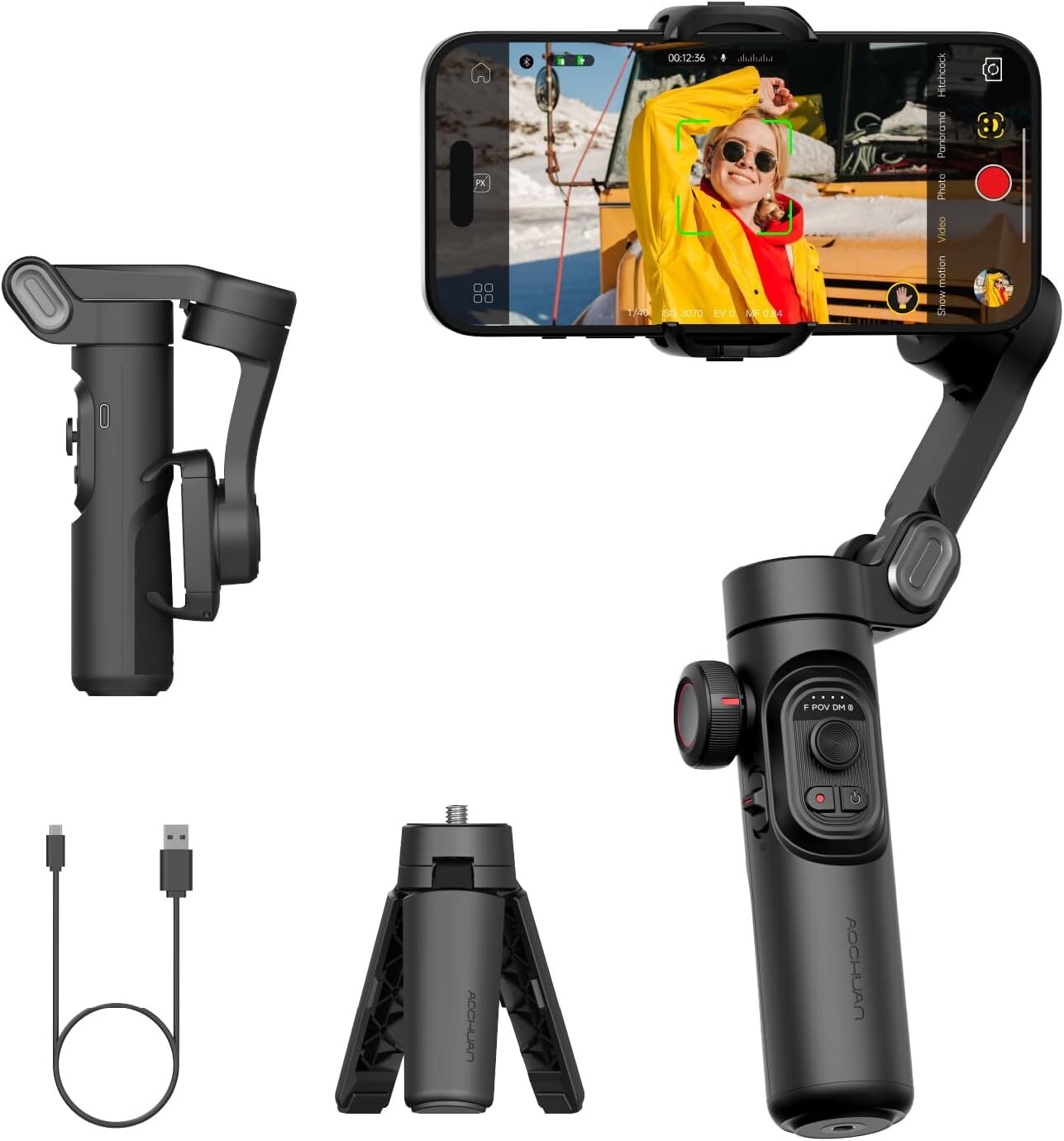 AOCHUAN Smart XE 3-Axis Smartphone Gimbal Stabilizer for iPhone 17 16 14 Pro Max