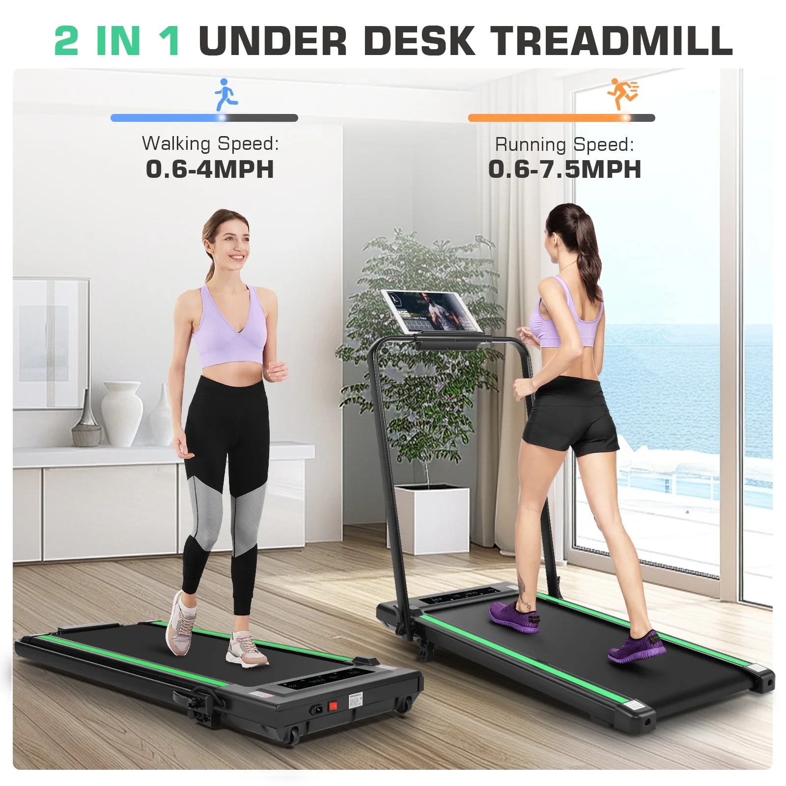 12 Programs Treadmill Machine, Under Desk Treadmill, 7.5mph Treadmill for Home~