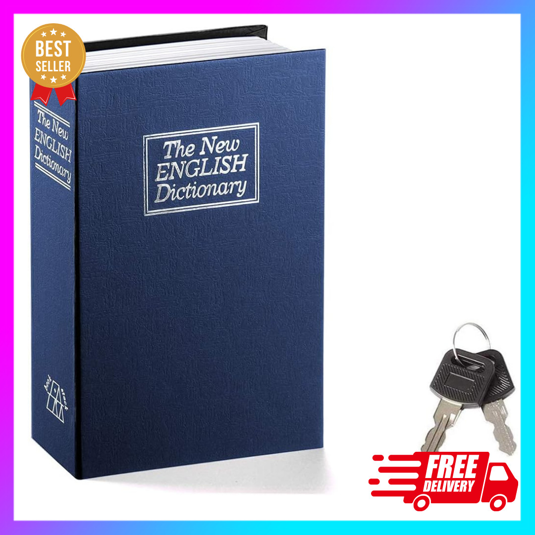 Book Safe with Key Lock, Dictionary Diversion Seceret Hidden Lock Box, Fake Book