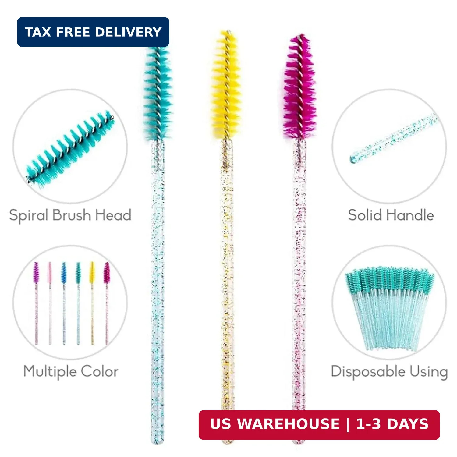 i-Laesh 100 Pcs Disposable Eyelash Brushes, Mascara Wands, Spoolies for Eyelash