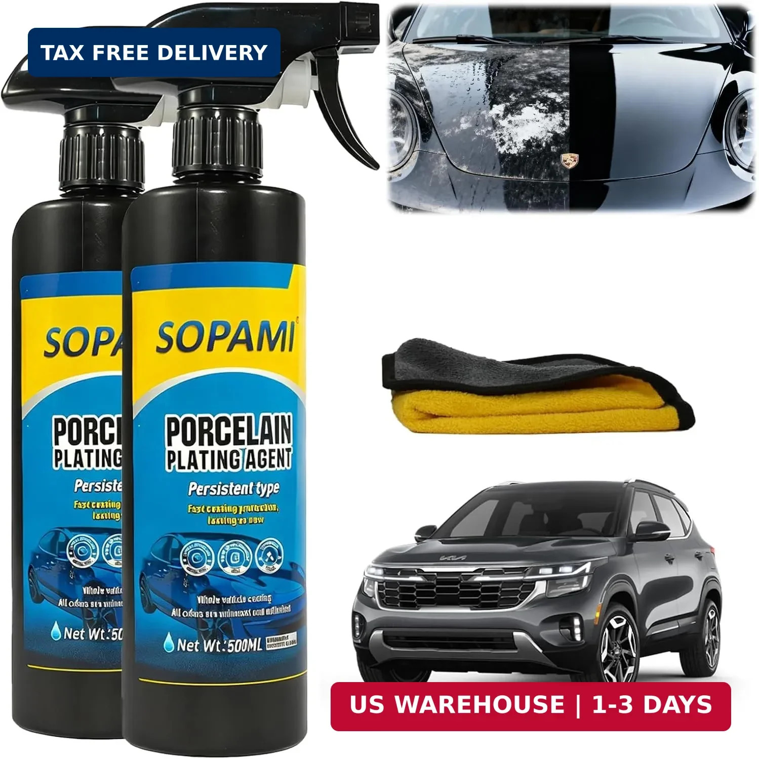 SOPAMI Ceramic Coating Spray (2 Pack), High-Gloss Car Polish & Paint Sealant, Qu