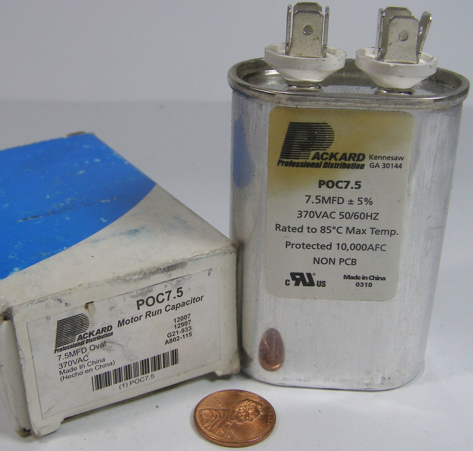 Packard Motor Run Capacitor POC7.5 7.5MFD Oval 370VAC