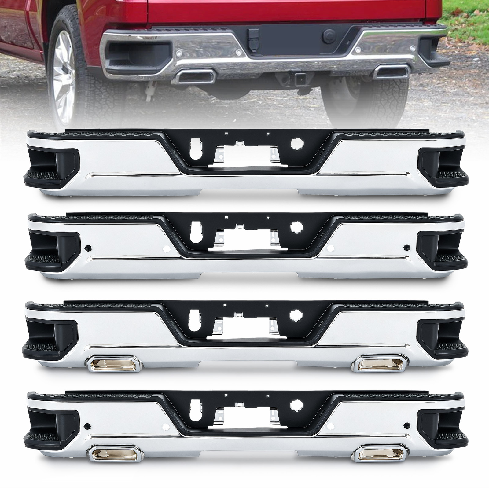 Chrome Rear Step Bumper Assembly For 2019-2023 Chevy Silverado GMC Sierra 1500