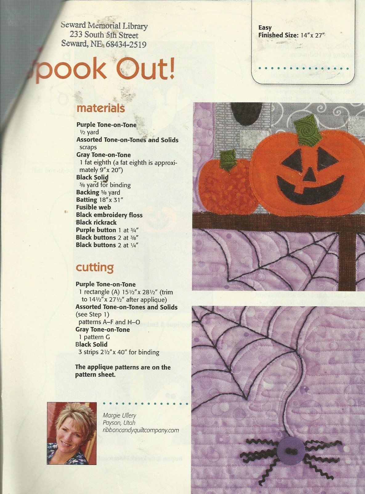 E0801 SPOOK OUT! WALLHANGING QUILT PATTERN/INSTRUCTIONS