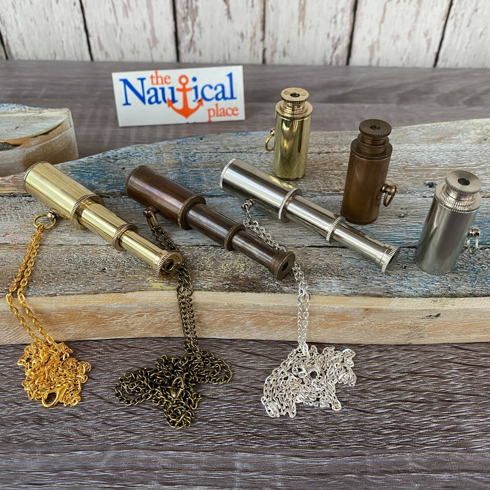 Small Brass Telescope, Antique, Silver, Gold Finish w/ Optional Chain, Necklace