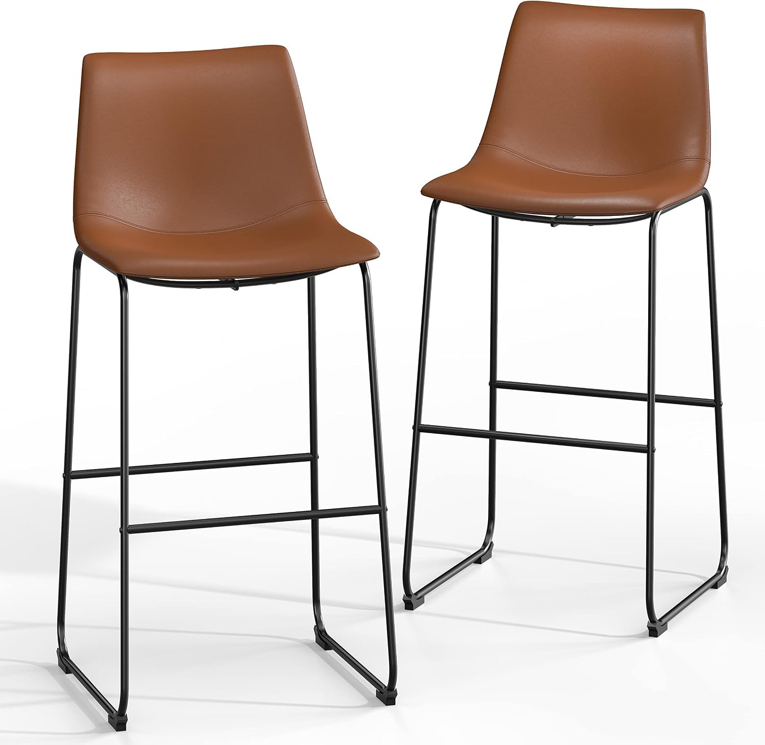 Retro Bar Stools Crazy-Horse Leather with Metal Legs Barstools, Lounge Kitchen I