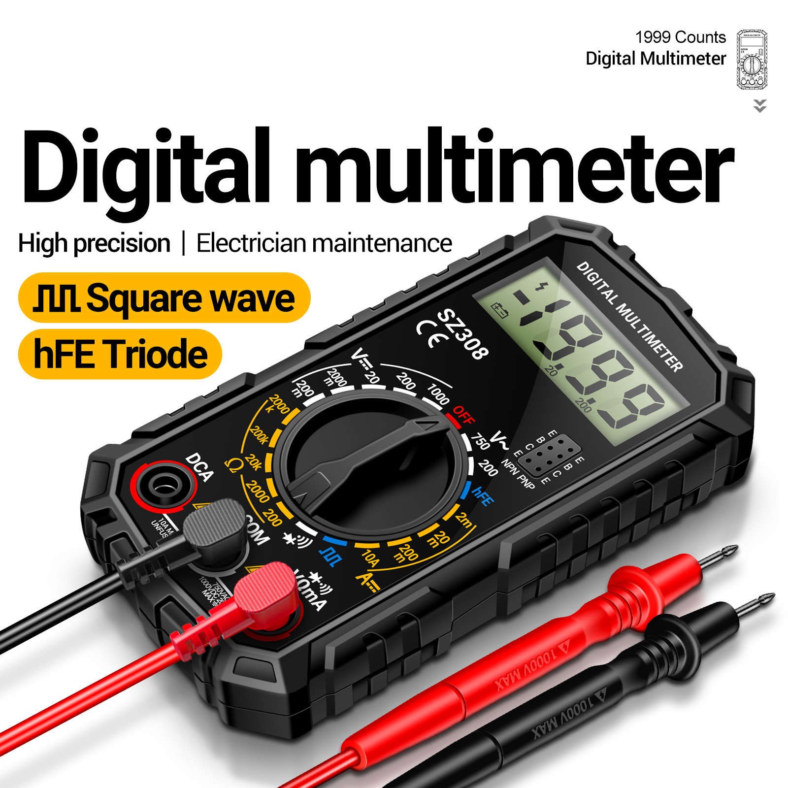Multimeter Tester for AC DC Voltage DC Current Resistance and Transistor Check
