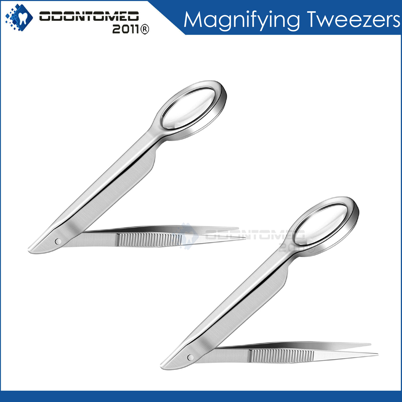New 2pc Jewelry Tweezers w/ Magnifier Set Stainless Steel