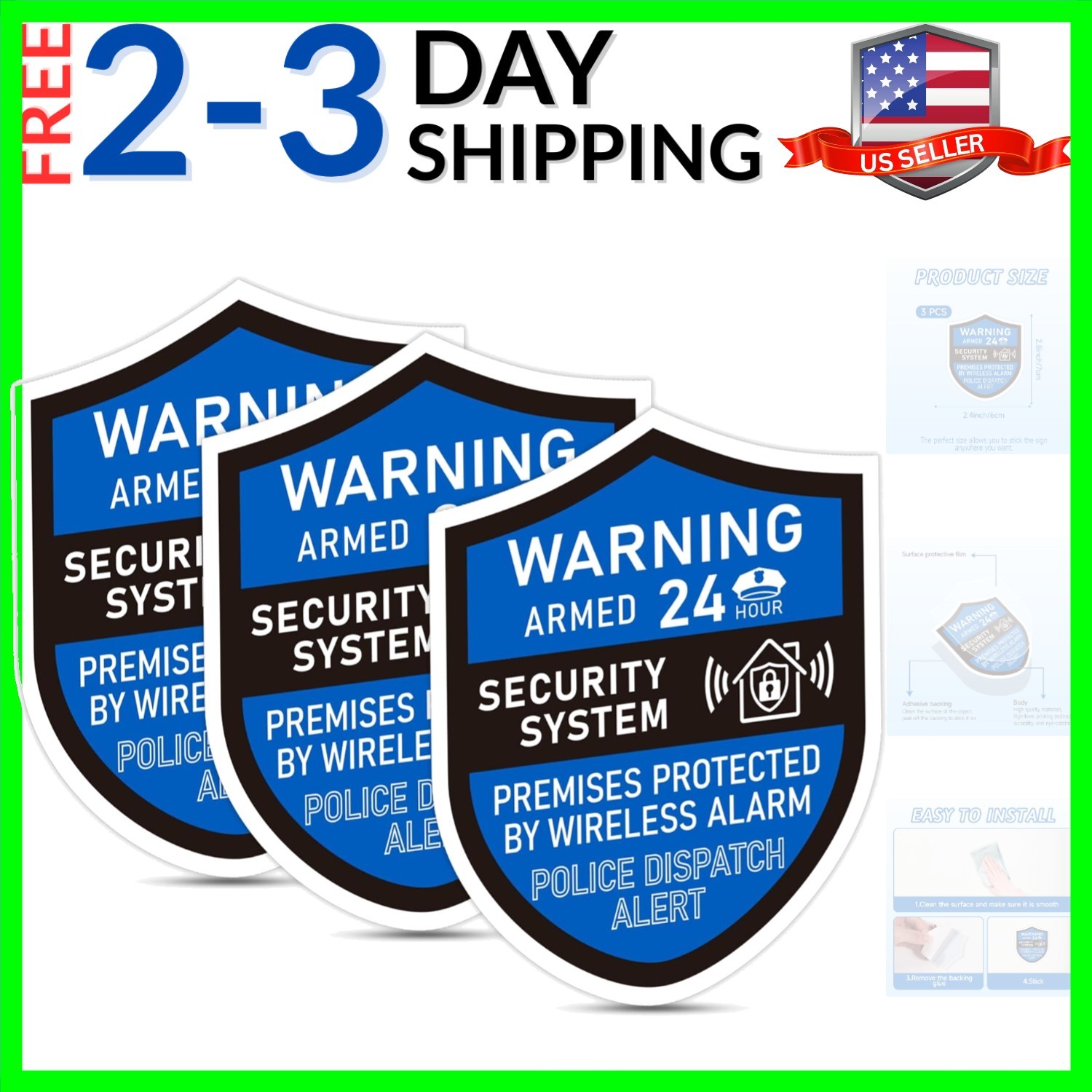 3PCS Security Alarm System Sign for Home, Self-Adhesive Weatherproof Small 24...