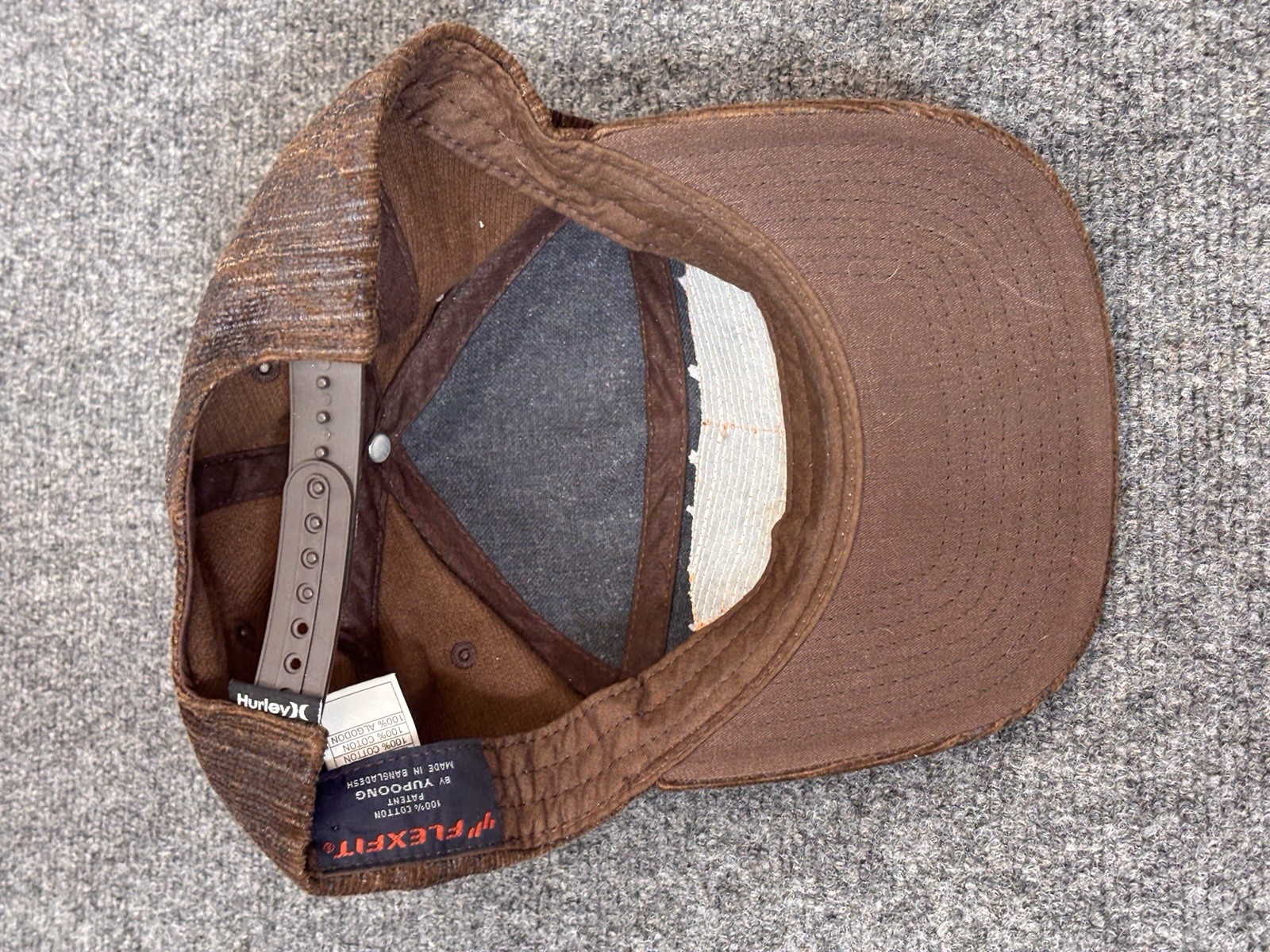 Hurley Snapback Hat Brown Fabric w/Orange Hurley Wings Patch