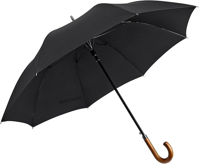 Wooden J Handle Umbrella 54 Inch Large Auto Open Classic Windproof Rain Stick Um