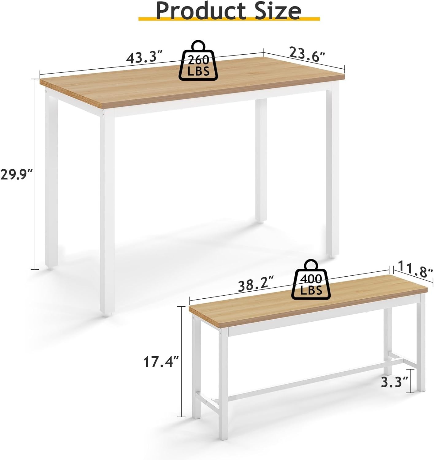 43" Dining Room Table Chairs Set 4 Modern Space Saving Kitchen Table W/ 2
