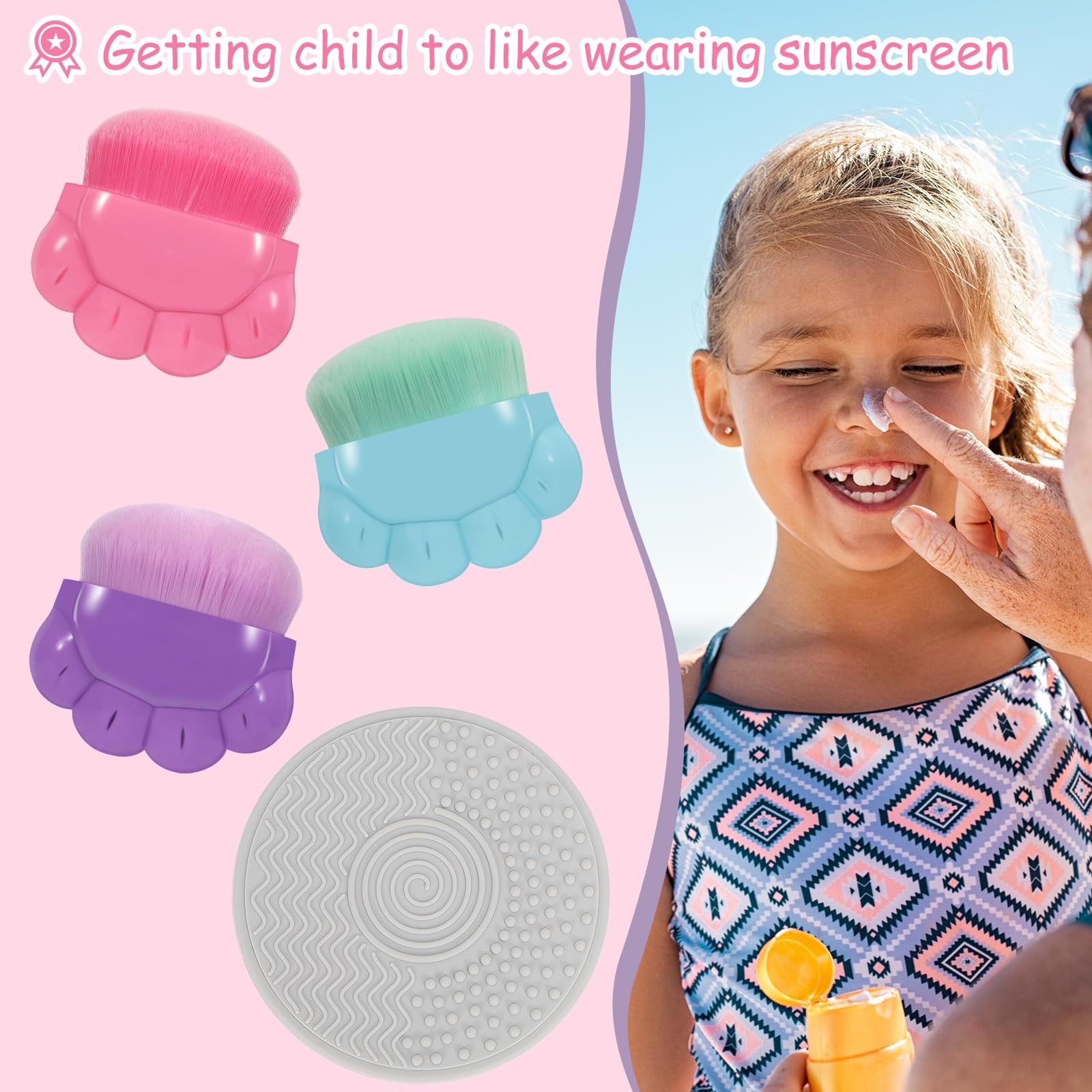 3 Pack Kids Sunscreen Applicator,Sunblock 4 Piece Set, Purple, Blue, Rose