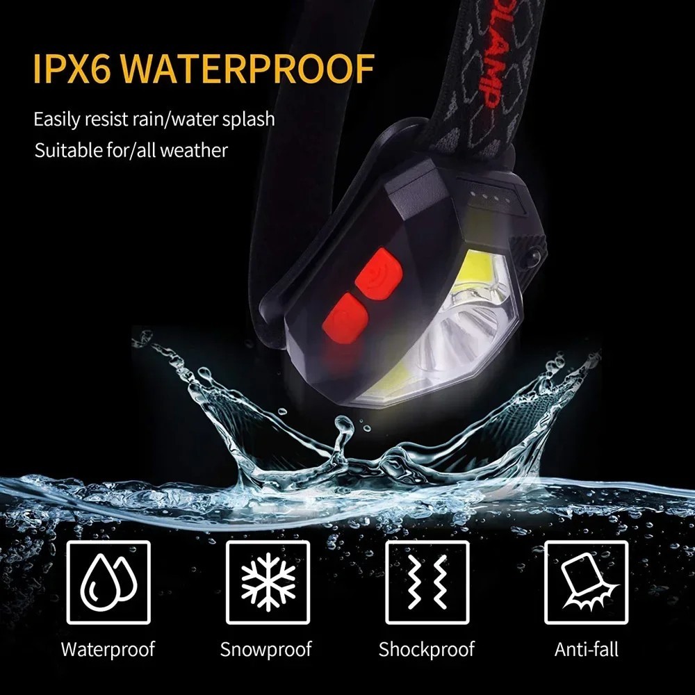 1x Headlamp COB LED Rechargeable Headlight Torch Work Light Bar Head Band USB