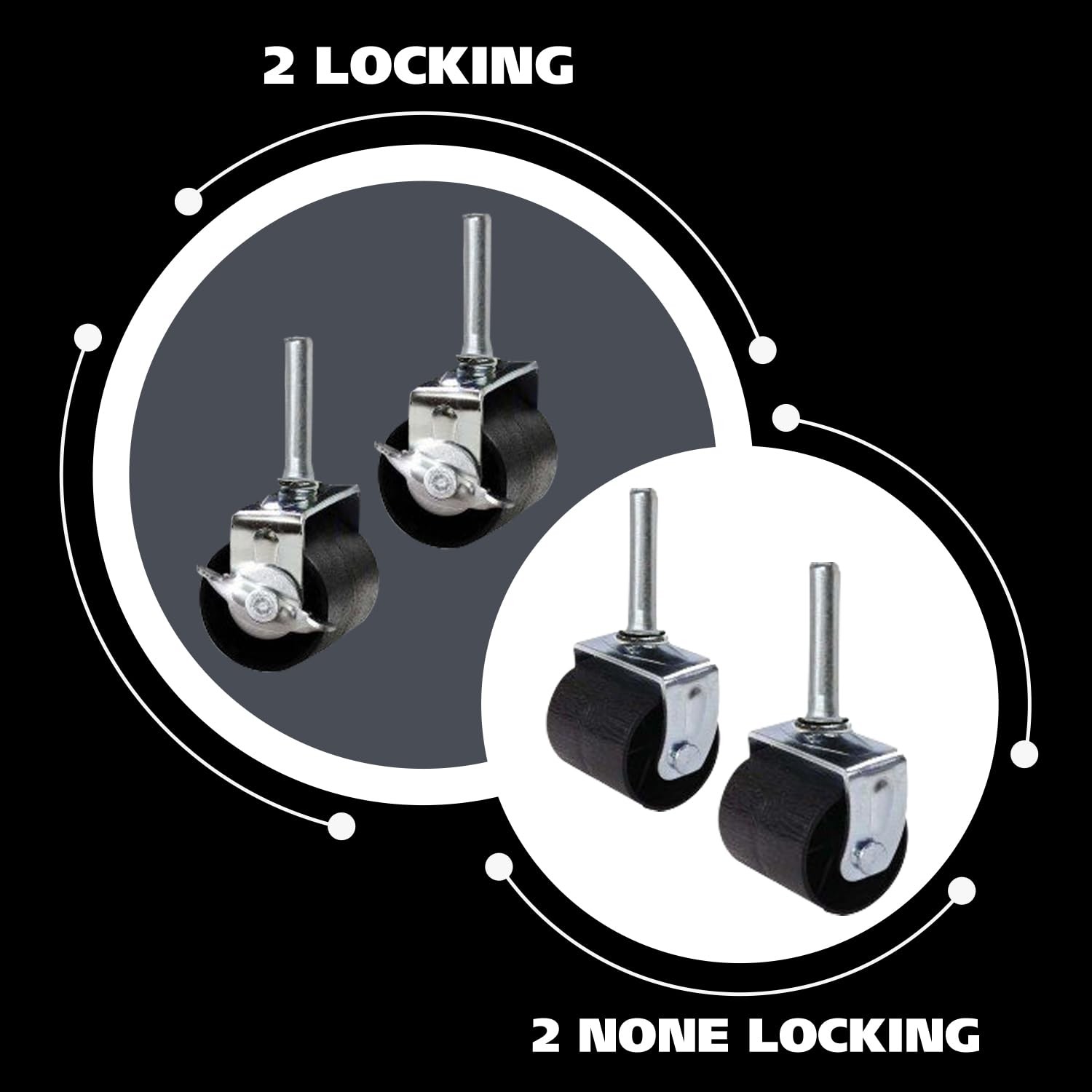 Heavy Duty Caster Wheels for Bed Frame ~Set of 4~ (2 Locking & 2 None Locking)