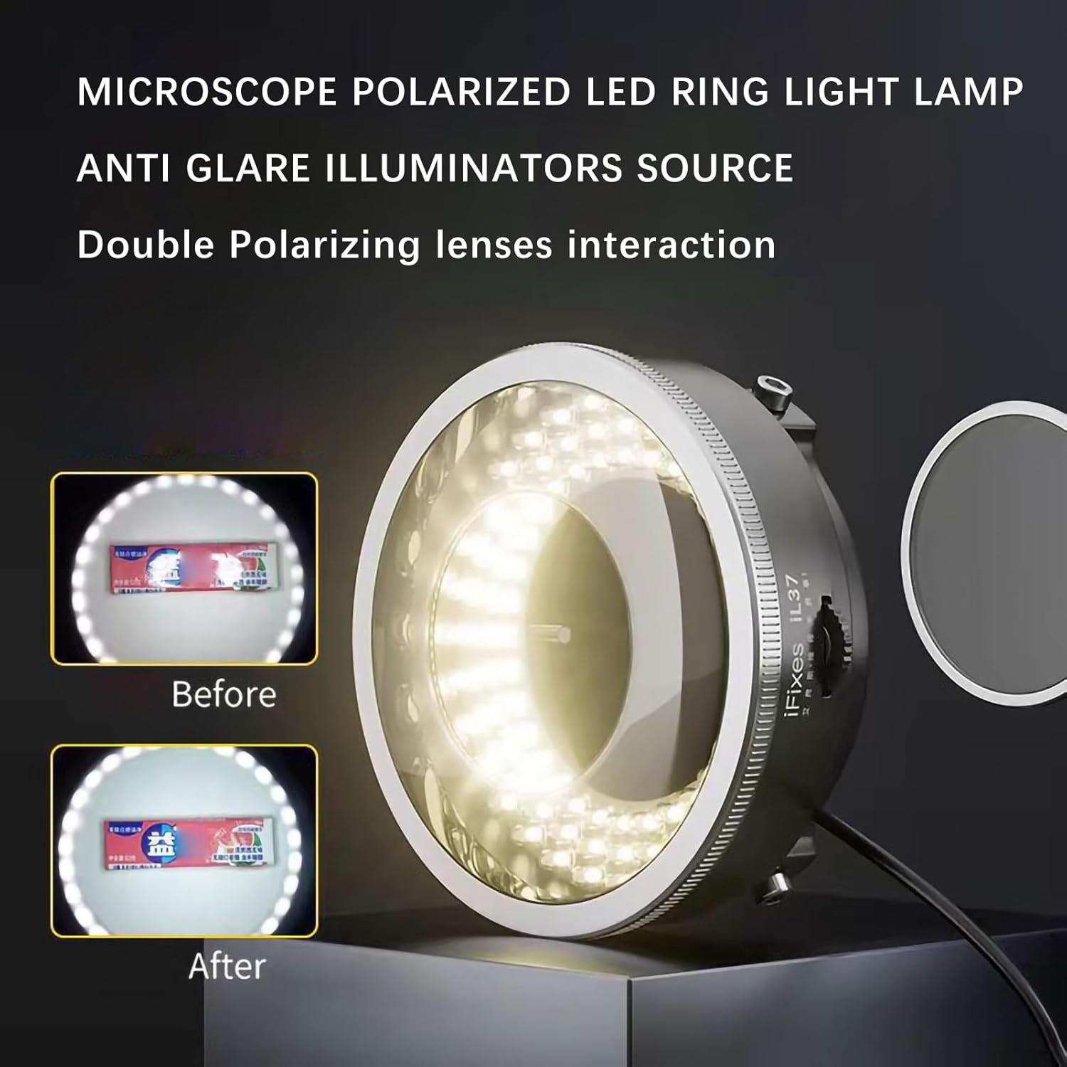 Microscope Polarized 96-LED Ring Light Anti Glare Microscope Lamp Illuminator fo