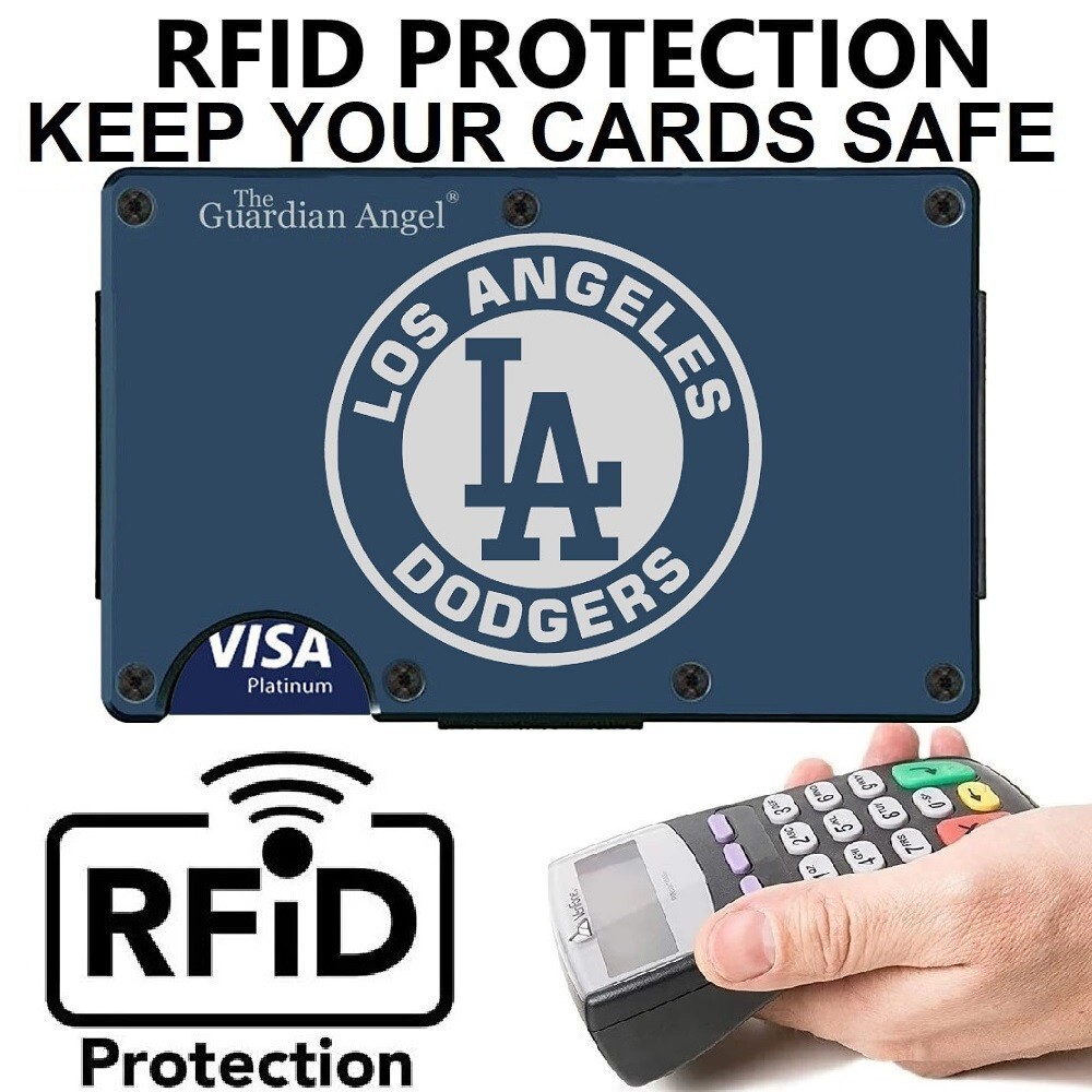 Los Angeles Dodgers Engraved Titanium Blue RFID Blocking Wallet w Clip D7