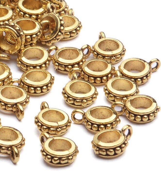 8 Golden Bail Beads Spacer Dangle Connector Link for European Charm Jewelry DIY