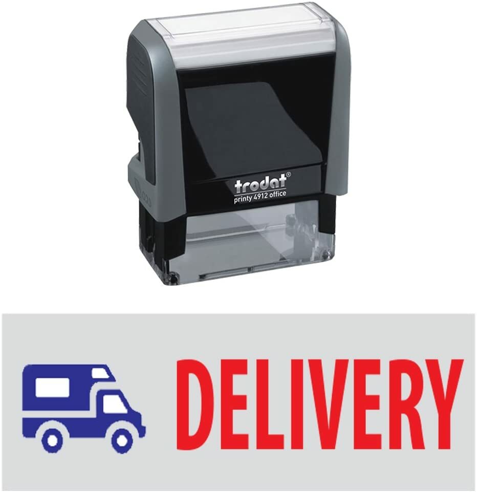 Delivery w. pic. - Trodat 4912 Self Inking Rubber Stamp (Blue/Red Ink)
