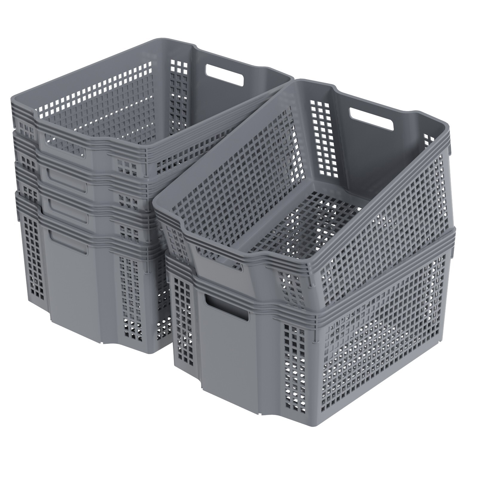 6-Pack Stackable Plastic Woven Basket Organizer, Stacking Storage Basket, Grey