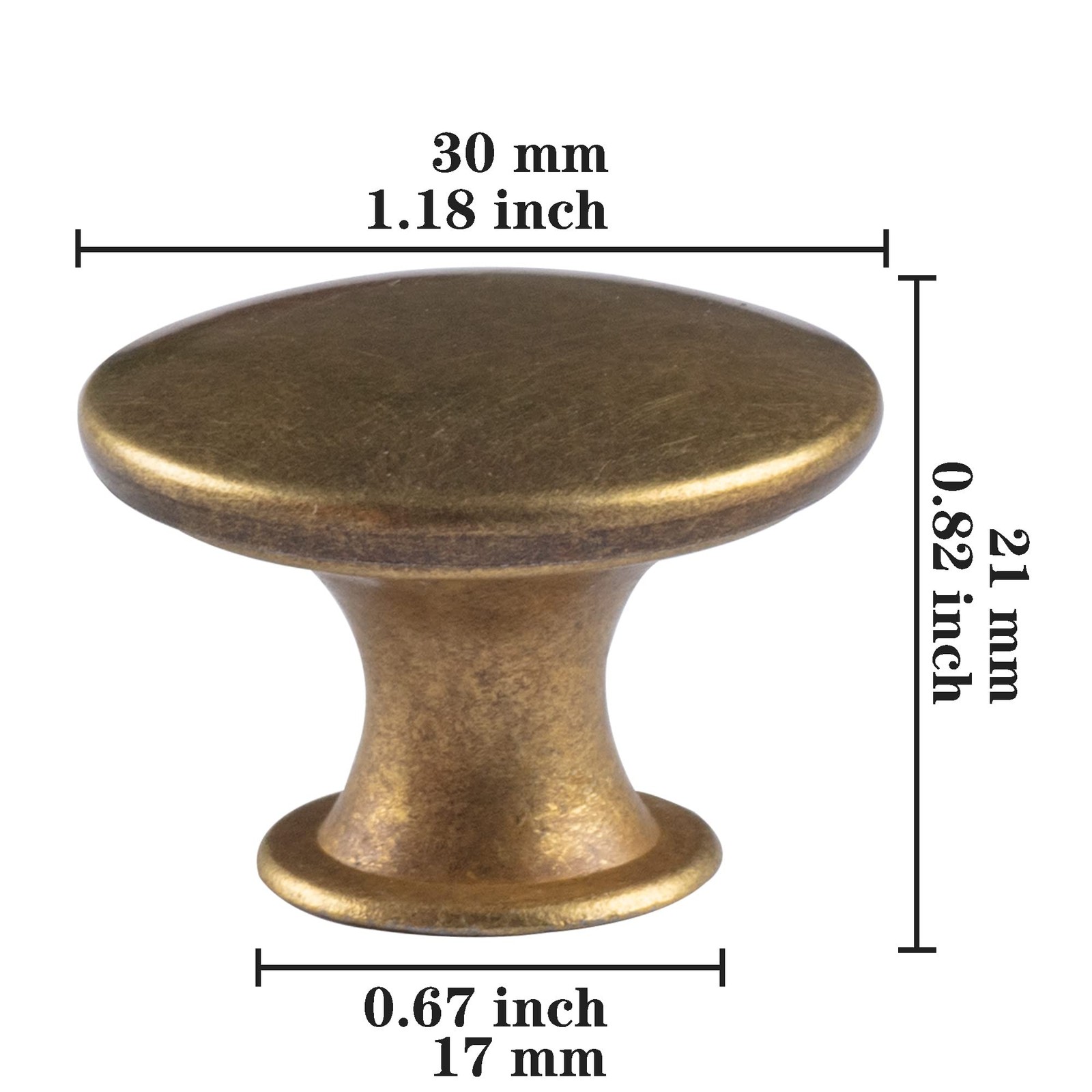 HUGOLEM 6 Pack Brass Round Antique Kitchen Cabinet Knobs Yellow bronze