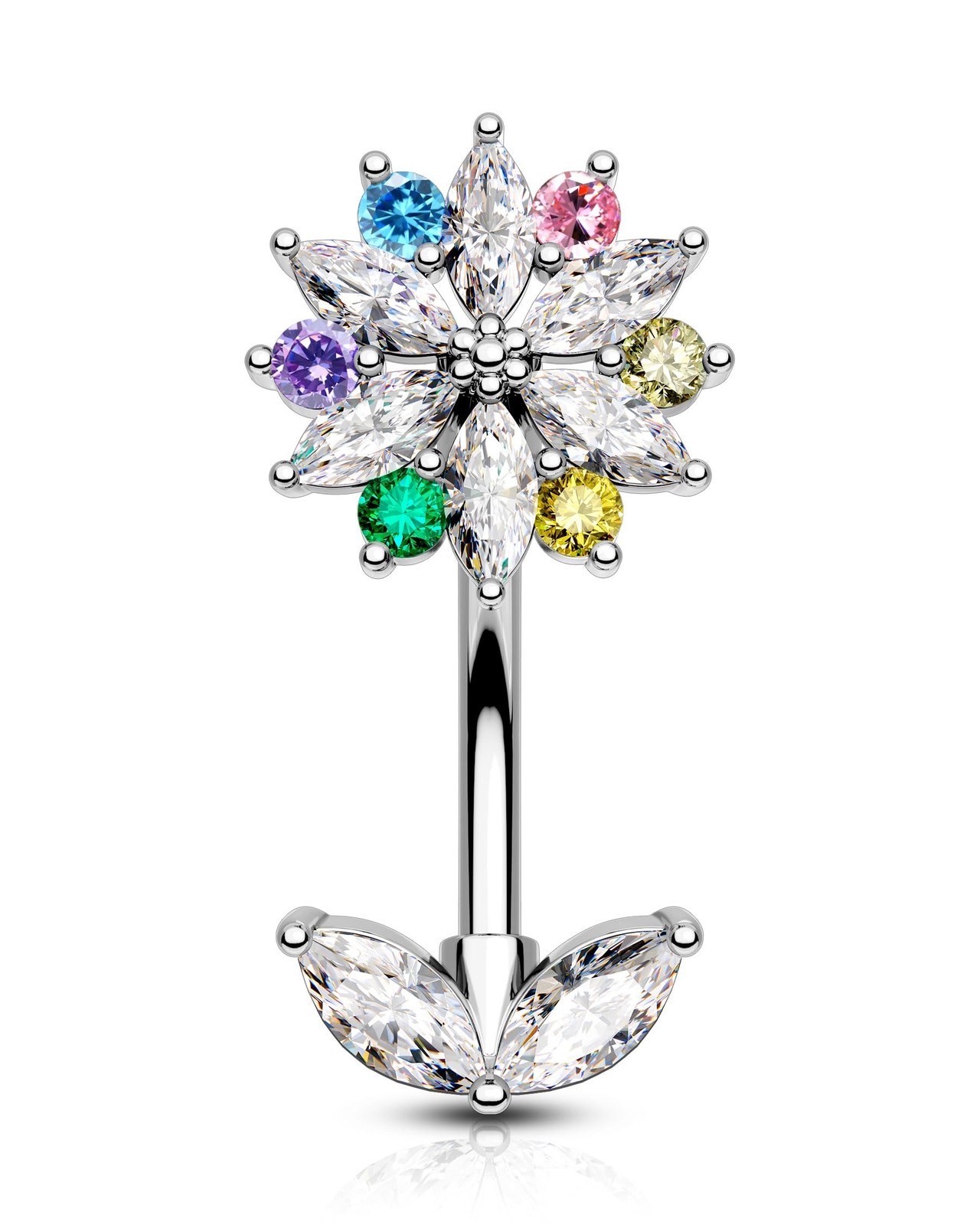 Flower Belly Button Rings, 14G Colorful Belly Navel Rings for Women, Stainles...
