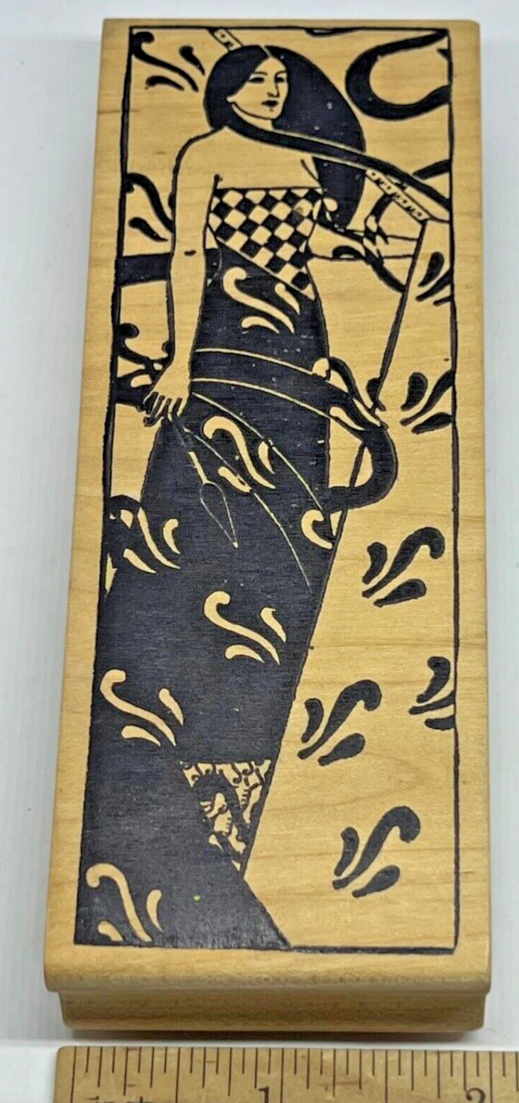 ARTIST woman holding paint brush BOOKMARK rubber stamp MAGENTA