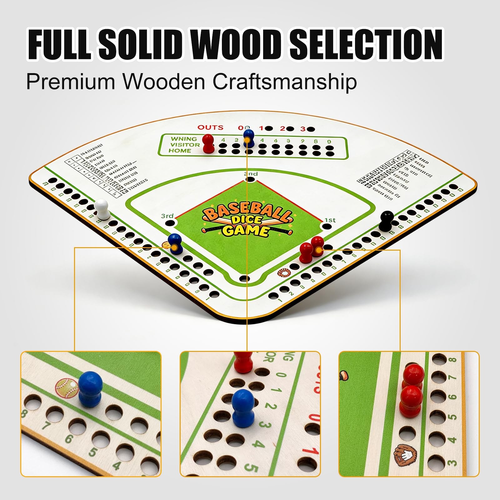 Baseball Board Gameï¼Œ5mm Thick Solid Oak Baseball Board Game, Portable Dice ...
