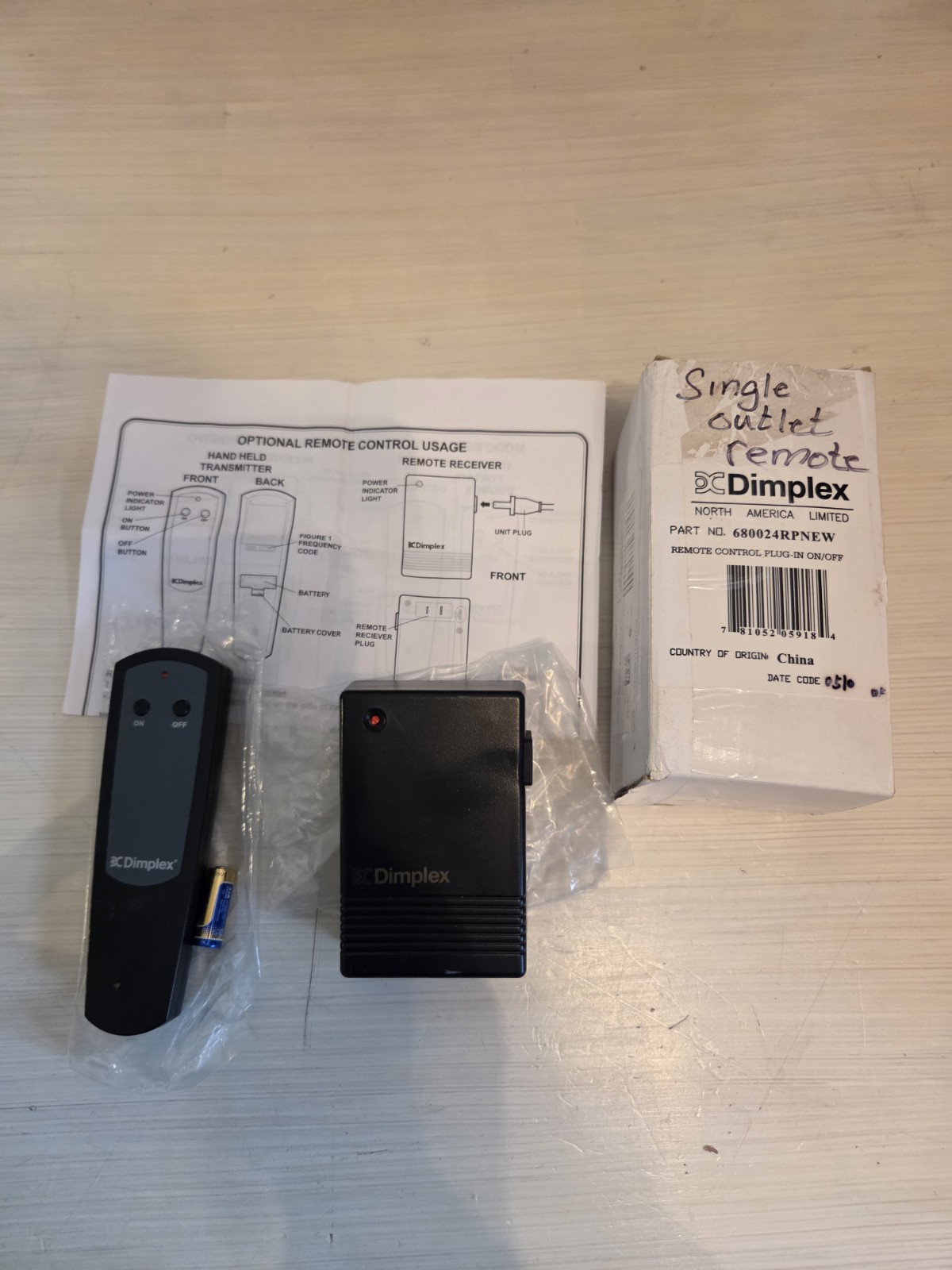 Dimplex RF Remote Control Switch Set 47-1010-T 47-1010-R Fireplace Plug & Remote