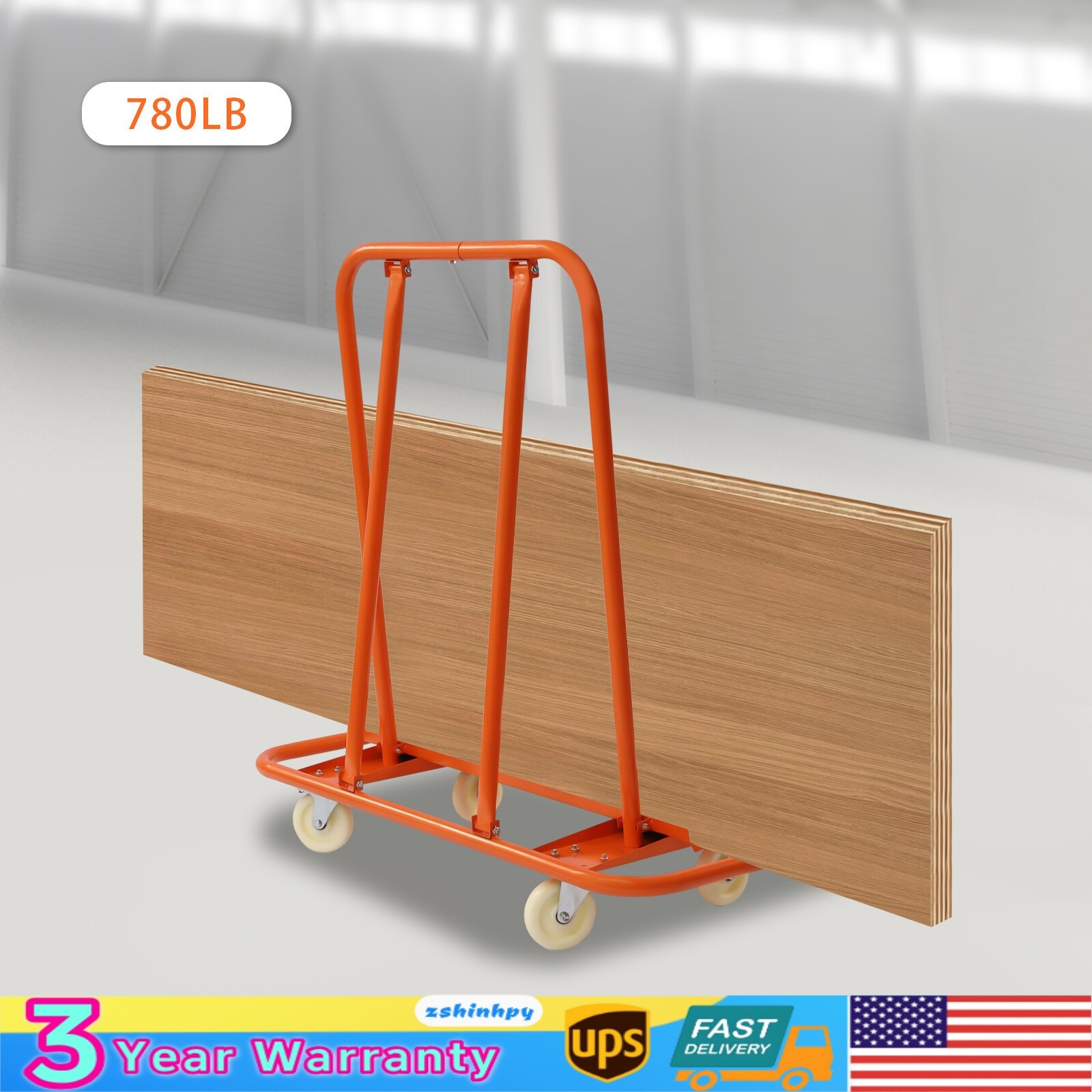 Drywall Cart Dolly Steel Handling Sheetrock Sheet Panel Service Cart w/ 4* Wheel